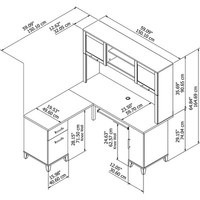 Bush Furniture Somerset 60"W L Shaped Desk with Hutch, Ash Gray (SET002AG)