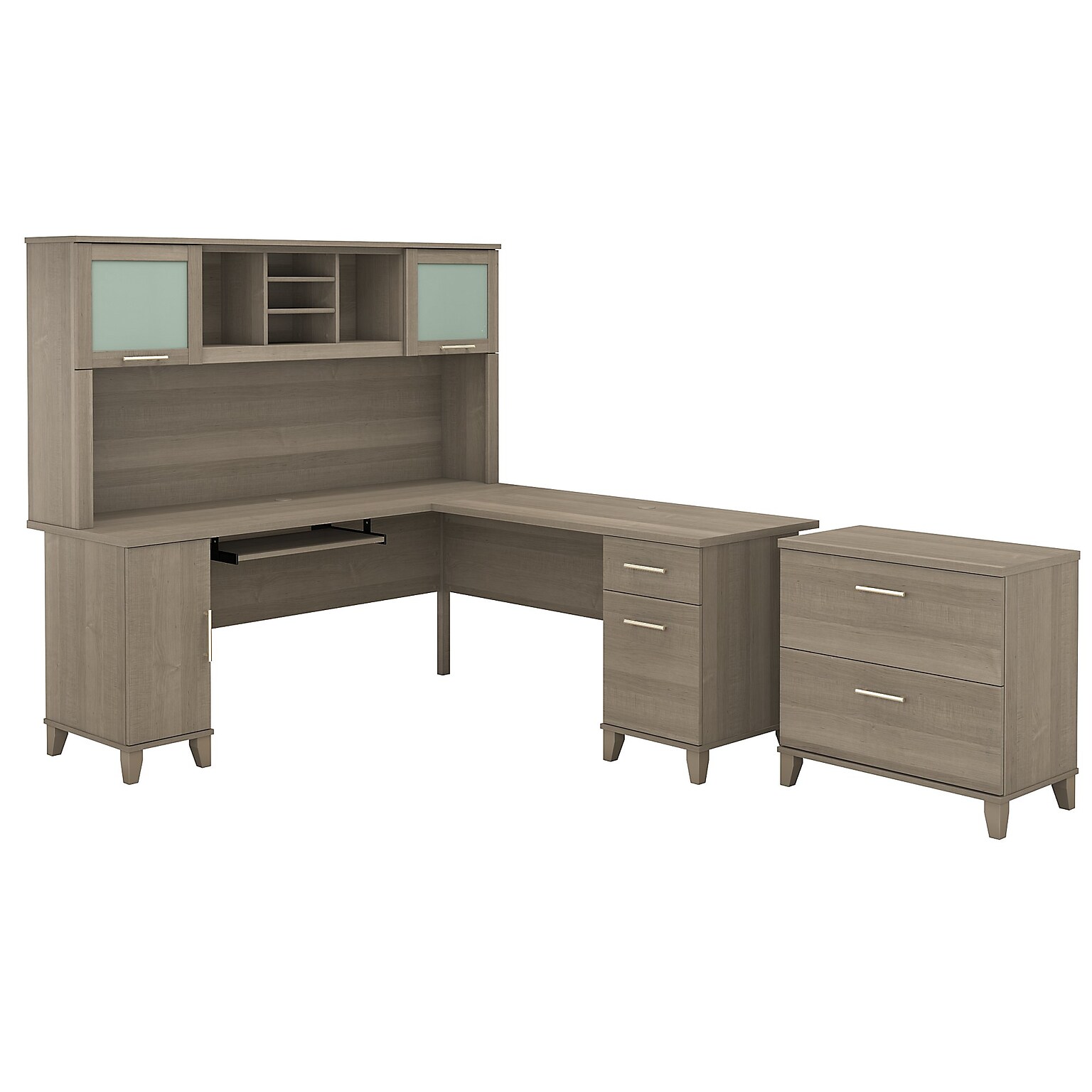 Bush Furniture Somerset 72W L Shaped Desk with Hutch and Lateral File Cabinet, Ash Gray (SET009AG)