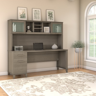 Bush Furniture Somerset 72"W Office Desk with Drawers and Hutch, Ash Gray (SET018AG)