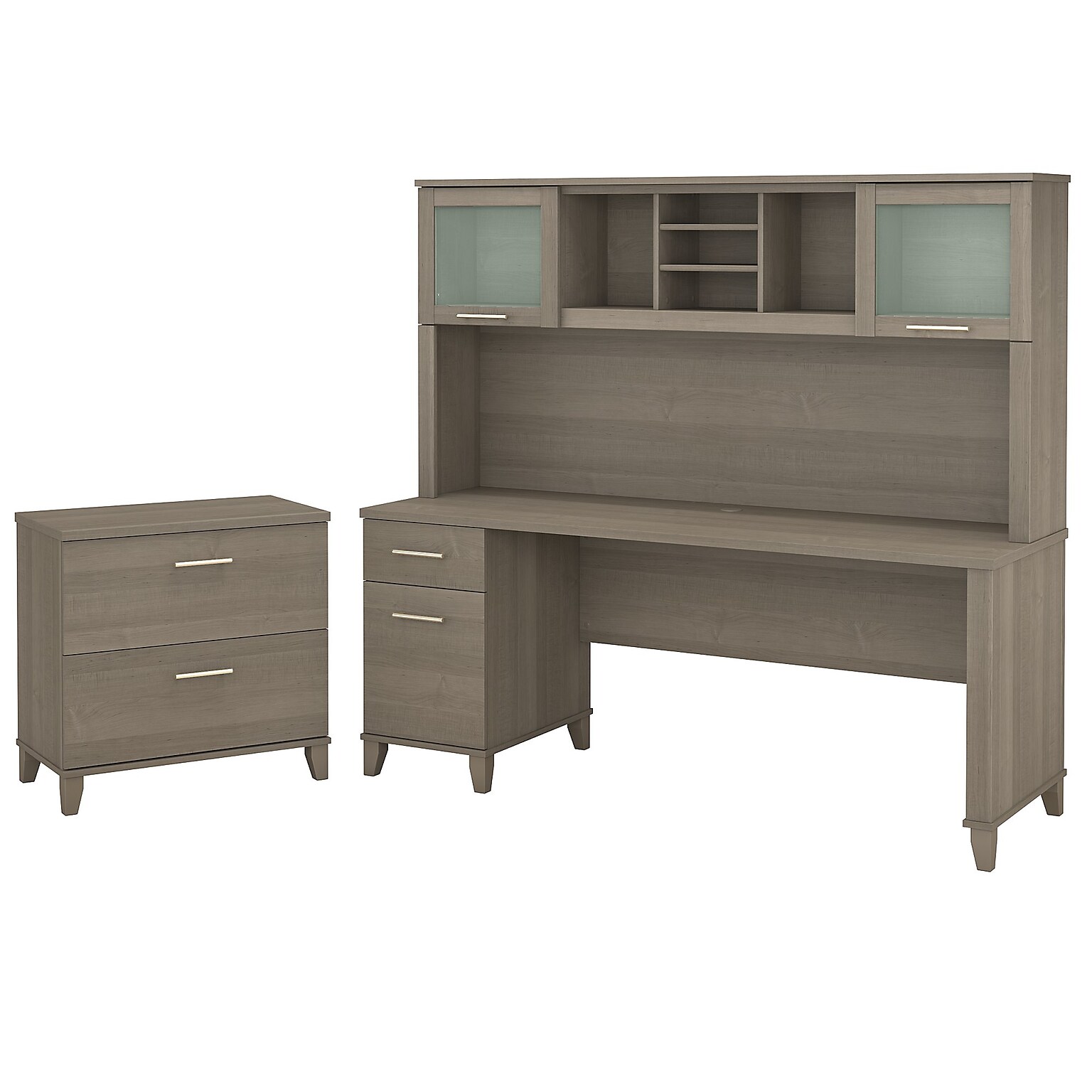 Bush Furniture Somerset 72W Office Desk with Hutch and Lateral File Cabinet, Ash Gray (SET019AG)