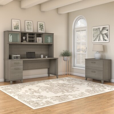 Bush Furniture Somerset 72W Office Desk with Hutch and Lateral File Cabinet, Ash Gray (SET019AG)