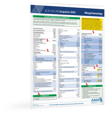AMA 2020 ICD-10 Snapshot Coding Card Internal Medicine (ER450420)