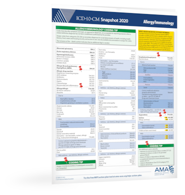 AMA 2020 ICD-10 Snapshot Coding Card Internal Medicine (ER450420)