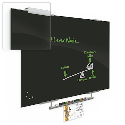 Best-Rite Visionary Magnetic Glass Dry Erase Whiteboard with Exo Tray System, 35.43 x 47.24, Black (84062-1X576)