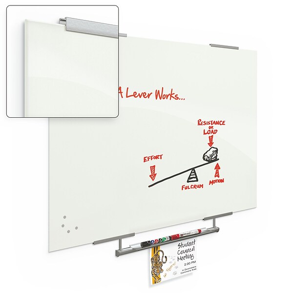 Best-Rite Visionary Magnetic Glass Dry Erase Whiteboard with Exo Tray System, 35.43 x 47.24, White (83844-1X576)
