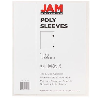 JAM Paper® Heavyweight Plastic Sleeves, 9" x 12", Clear, 12/Pack (2226316988)
