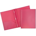 JAM Paper® Plastic Two-Pocket School POP Folders with Metal Prongs Fastener Clasps, Fuchsia Hot Pink, Bulk 96/Pack (382ECFUD)