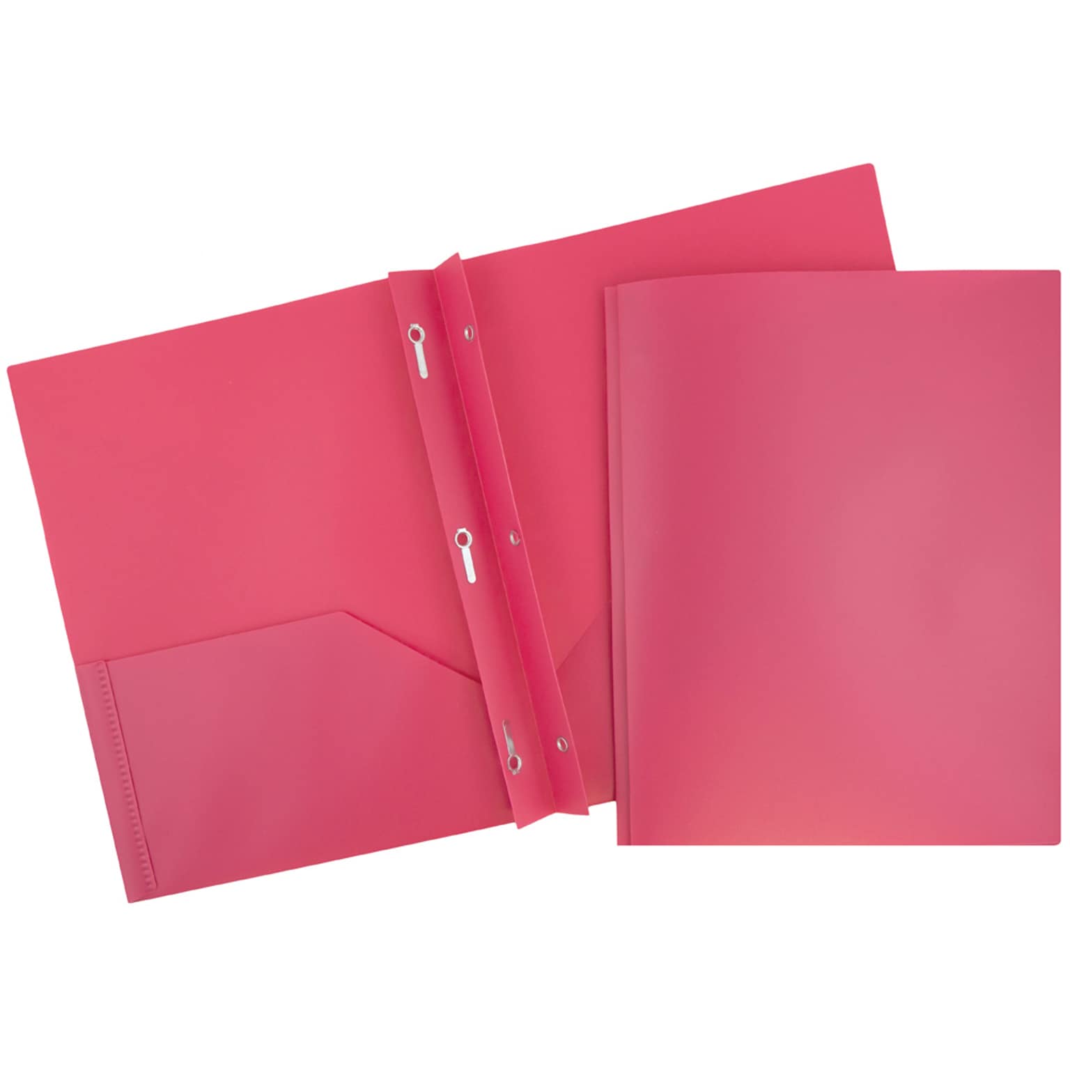 JAM Paper POP 2-Pocket Plastic Folders with Metal Prongs Fastener Clasps, Fuchsia Hot Pink, 6/Pack (382ECfu)