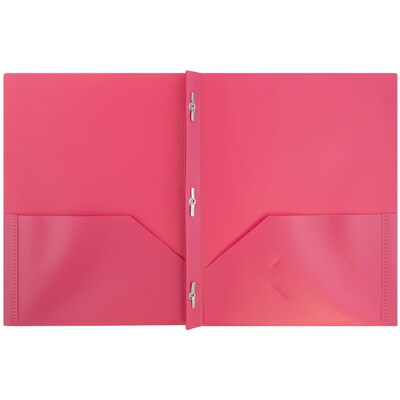 JAM Paper POP 2-Pocket Plastic Folders with Metal Prongs Fastener Clasps, Fuchsia Hot Pink, 6/Pack (