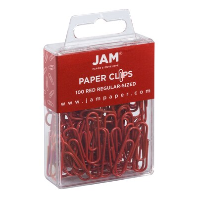 JAM Paper Small Paper Clips, Red, 100/Pack (2185200)