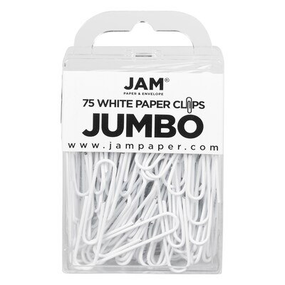 JAM Paper Jumbo Paper Clips, White, 75/Pack (2184934)