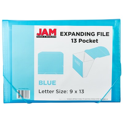 JAM Paper Plastic Accordion File Folder, 13 Pocket, Letter Size, Blue Grid (21621716)