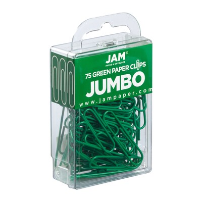 JAM Paper Jumbo Paper Clips, Green, 75/Pack (42186878)