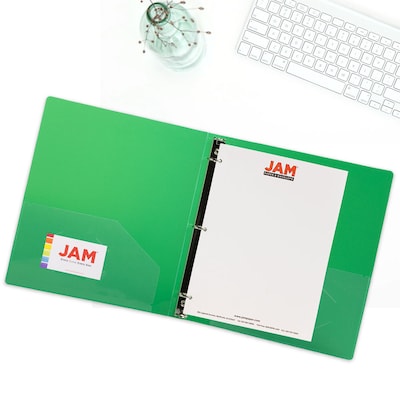 JAM Paper Heavy Duty 1" 3-Ring Flexible Poly Binders, Green (751T1GR)