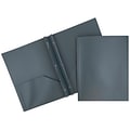 JAM Paper POP 2-Pocket Plastic Folders with Metal Prong Fastener Clasps, Grey, 96/pack