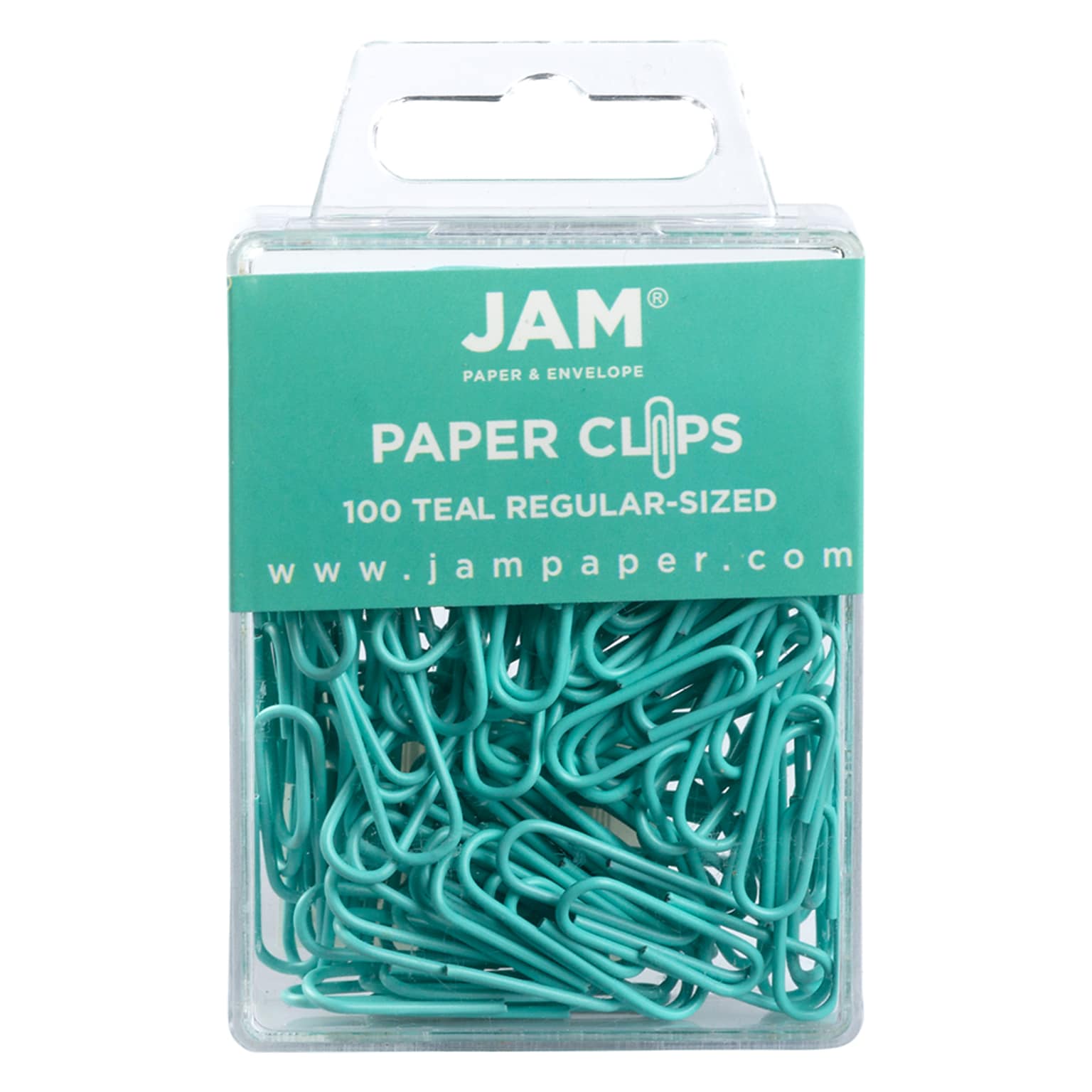 JAM Paper Small Paper Clips, Teal, 100/pack (21832064)