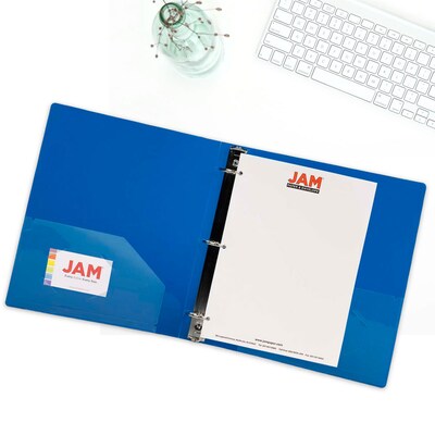 JAM Paper Heavy Duty 1 1/2" 3-Ring Flexible Poly Binders, Blue Glass Twill (762T15BU)