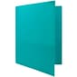 JAM Paper® Plastic Two-Pocket School POP Folders with Metal Prongs Fastener Clasps, Teal Blue, Bulk 96/Pack (382ECTED)