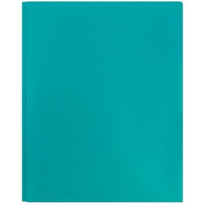 JAM Paper® Plastic Two-Pocket School POP Folders with Metal Prongs Fastener Clasps, Teal Blue, Bulk 96/Pack (382ECTED)