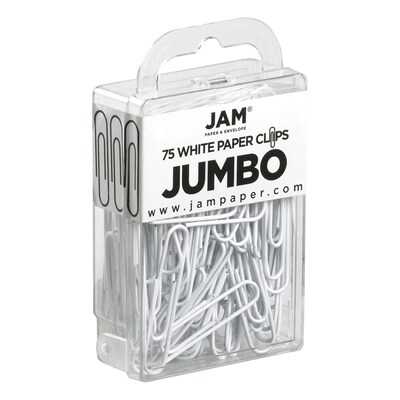 JAM Paper Jumbo Paper Clips, White, 75/Pack (2184934)