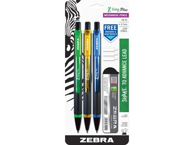 Zebra Z-Grip Plus Mechanical Pencil, 0.7mm, #2 Hard Lead, 3/Pack (55403)