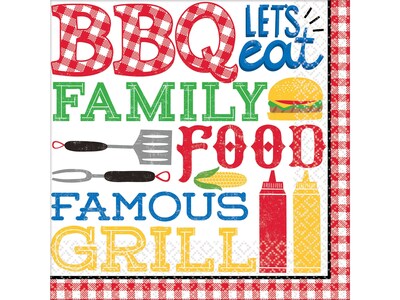 Amscan BBQ Picnic Napkins, 2-Ply, Multi-Colored, 36/Pack, 3 Packs/Box (711951)