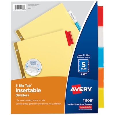 Avery Big Tab Insertable Paper Dividers, Assorted Color 5 Tab, Buff  (11109)