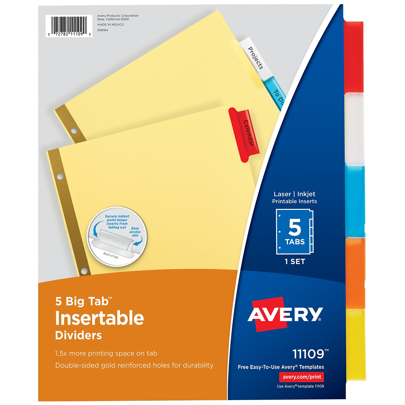 Avery Big Tab Insertable Paper Dividers, Assorted Color 5 Tab, Buff  (11109)