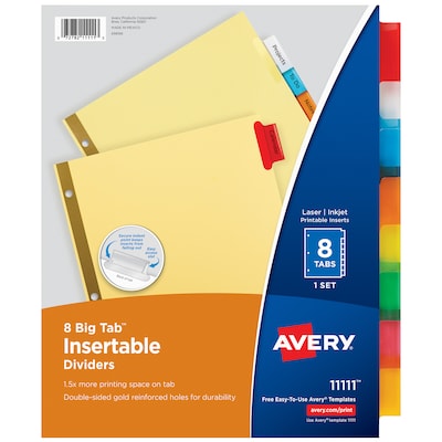 Avery Big Tab Insertable Paper Dividers, 8 Tabs, Buff with Multicolor Tabs (11111)