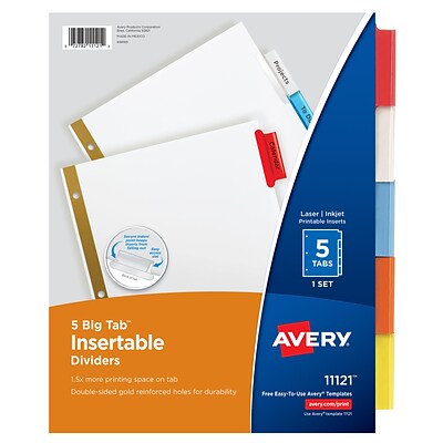 Avery Big Tab Insertable Paper Dividers, 5-Tab, Multicolor (11121)
