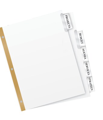 Avery Big Tab Insertable Paper Dividers, Clear 5 Tab, White (11122)