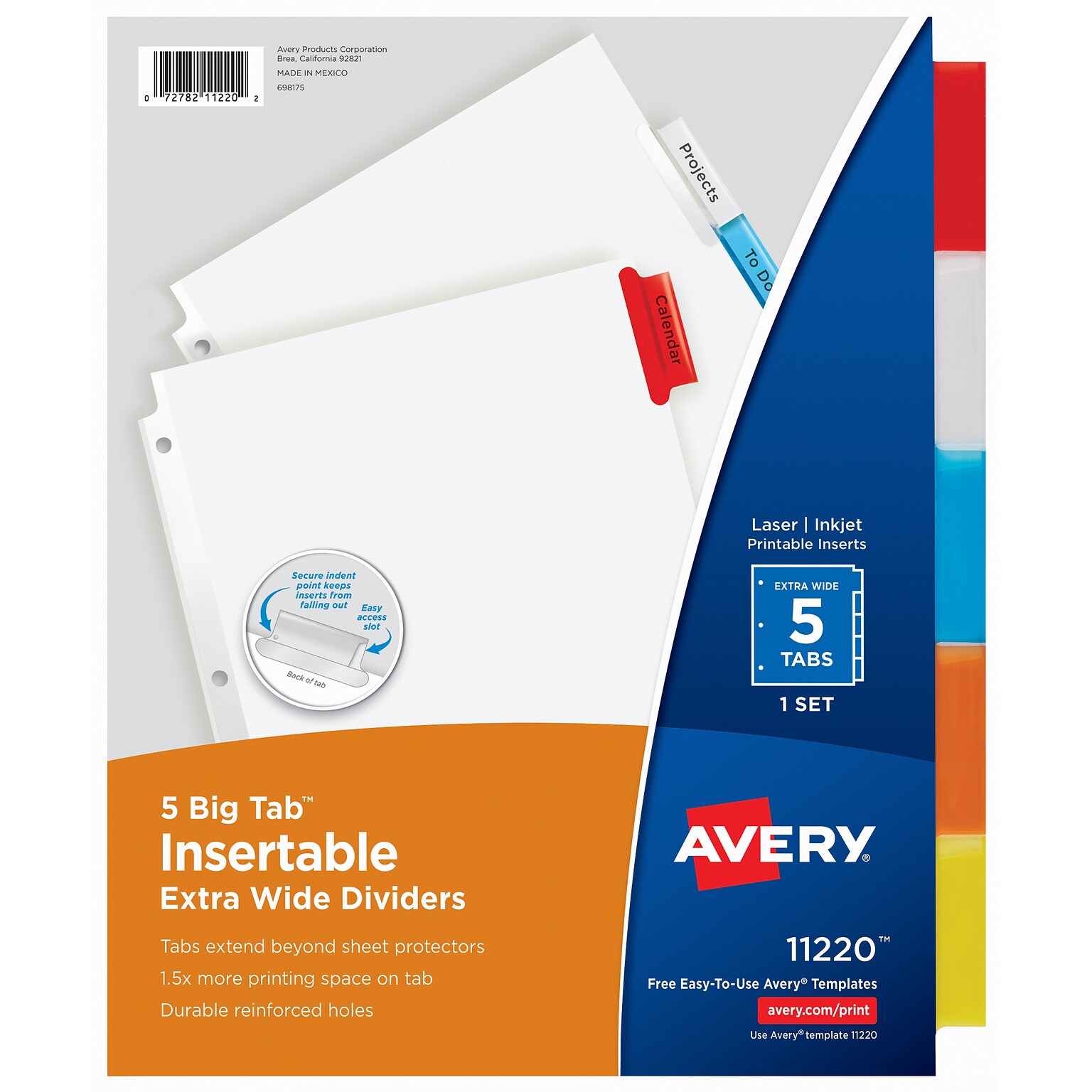 Avery Big Tab Extra Wide Insertable Paper Dividers, 5-Tab, Multicolor (11220)