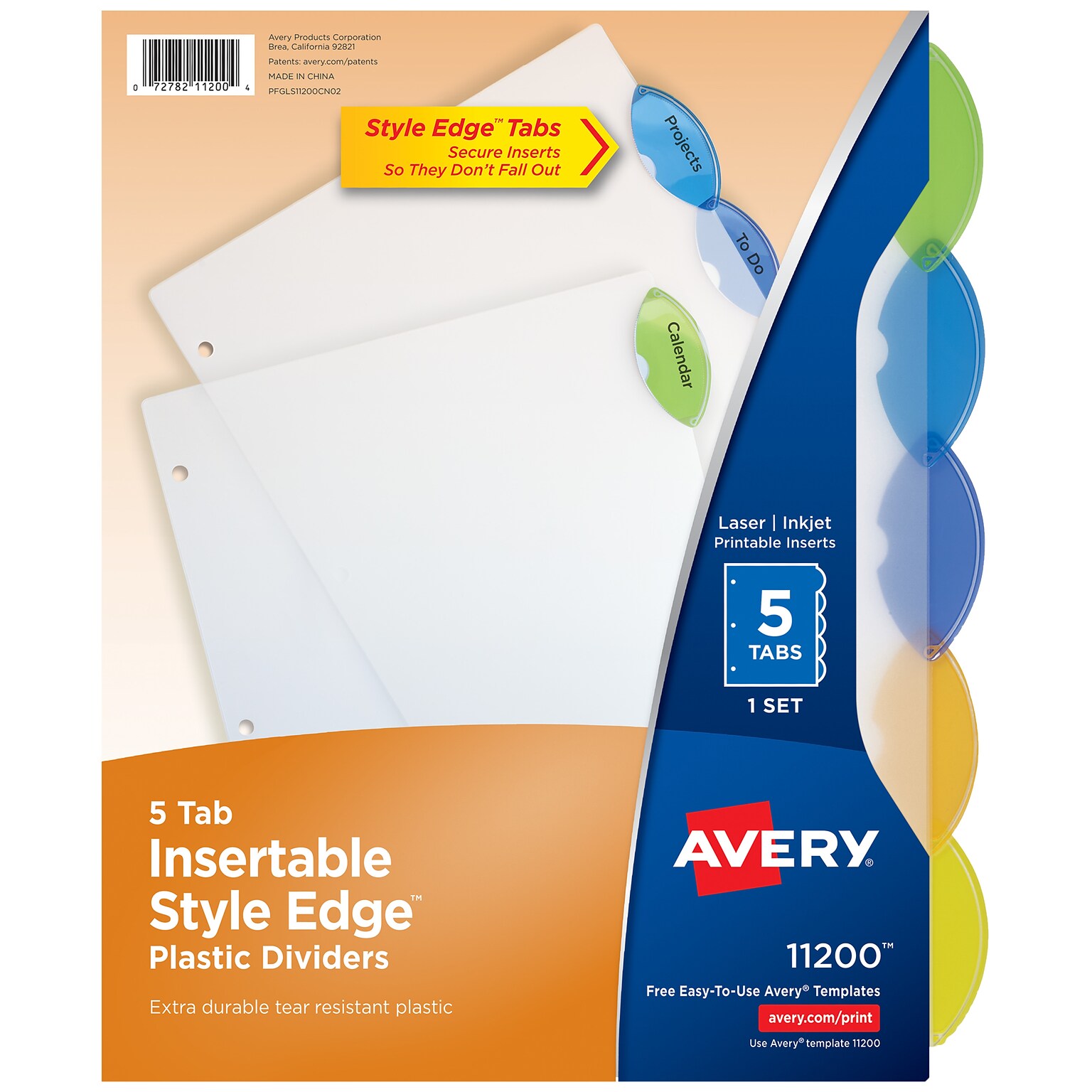 Avery Style Edge Insertable Plastic Dividers, 5-Tab, Assorted,  120/Carton