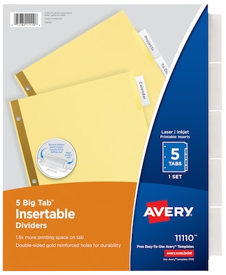 Avery Big Tab Insertable Paper Dividers, 5-Tab, Yellow (11110)