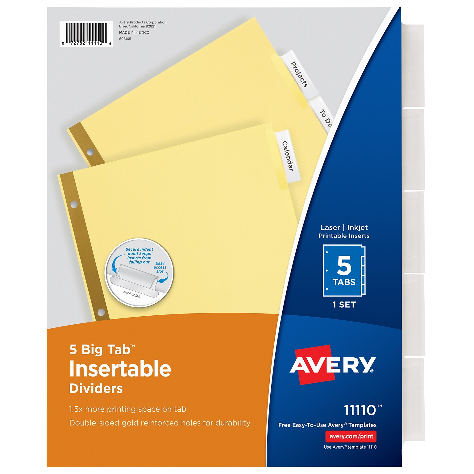 Avery Big Tab Insertable Paper Dividers, 5-Tab, Yellow (11110)