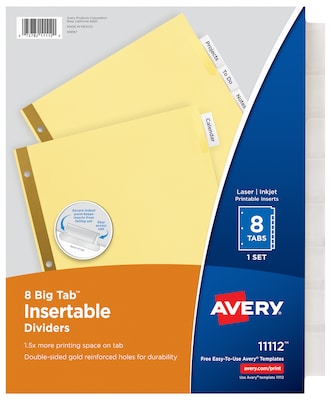 Avery Big Tab Insertable Paper Dividers, Clear 8 Tab, Buff  (11112)