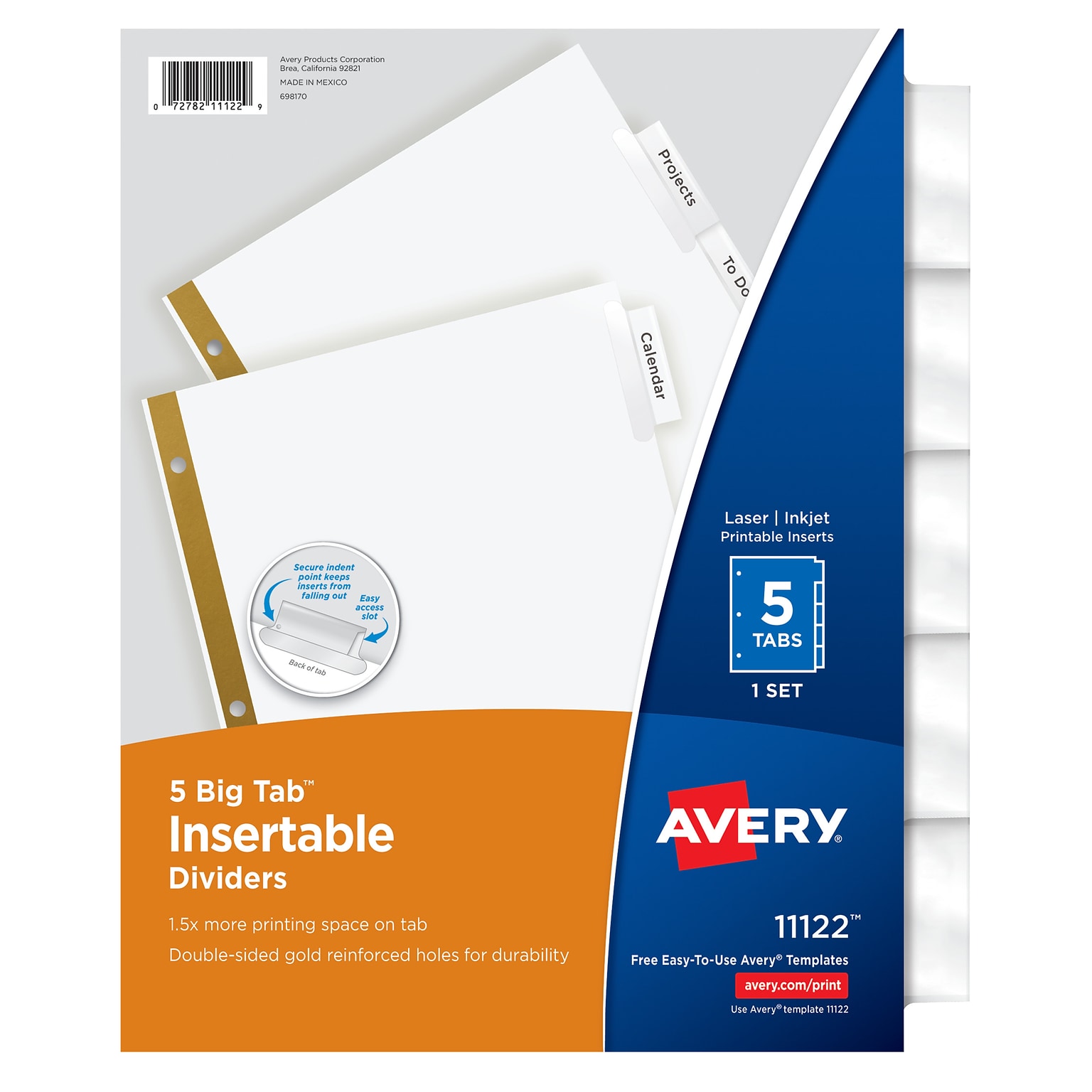 Avery Big Tab Insertable Paper Dividers, Clear 5 Tab, White (11122)