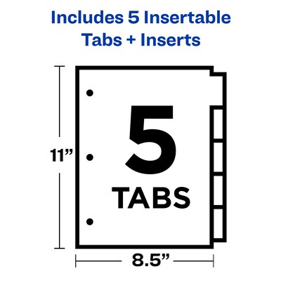 Avery Big Tab Insertable Paper Dividers, Clear 5 Tab, White (11122)