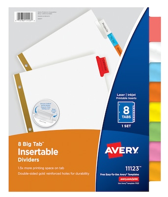 Avery Big Tab Insertable Paper Dividers, 8 Tabs, White with Multicolor Tabs (11123)