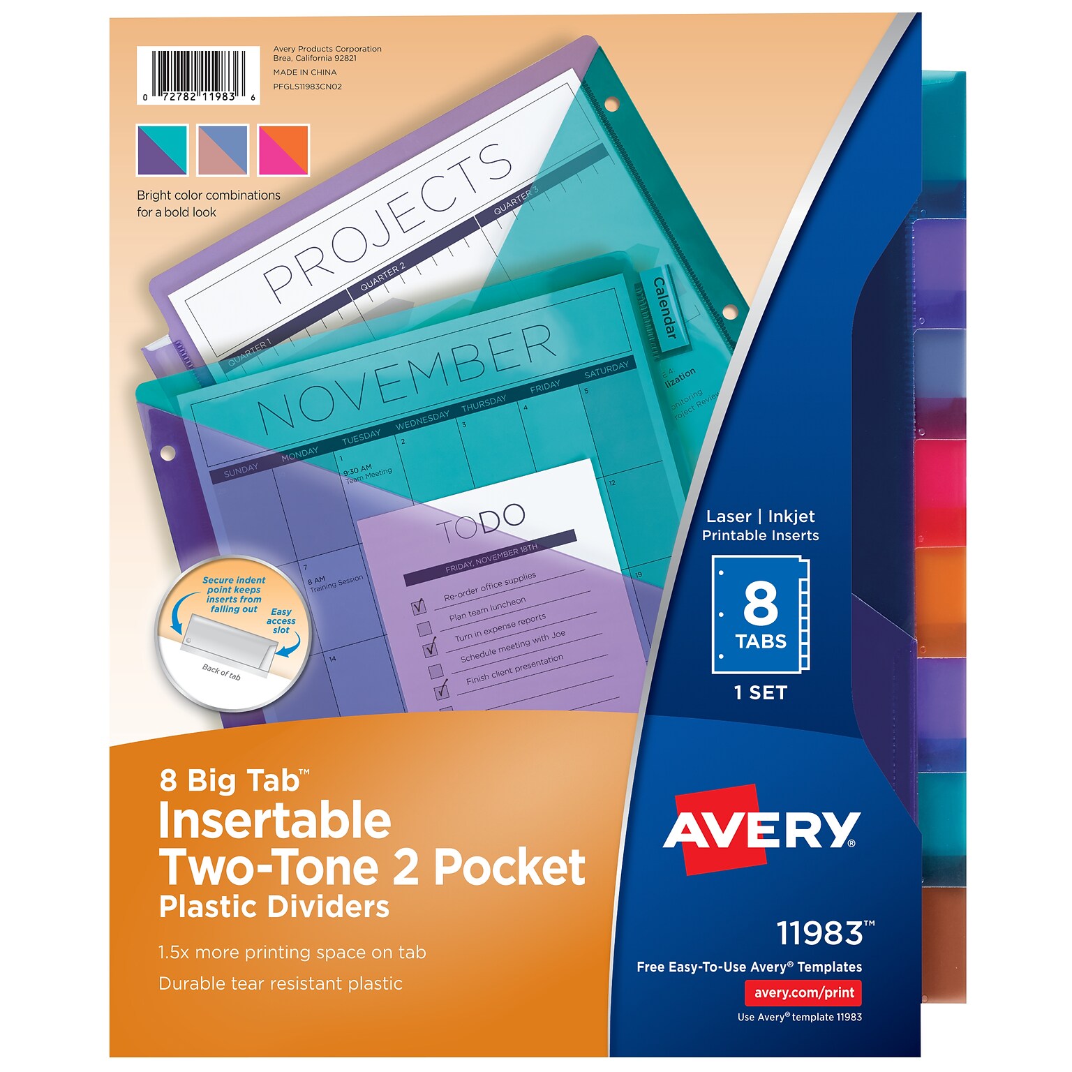 Avery Big Tab Insertable Plastic Dividers, 8-Tab, Multicolor, Set (11983)