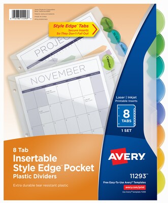 Avery Style Edge Insertable Plastic Divider, 8-Tab, Multicolor (11293)