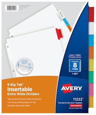 Avery Big Tab Insertable Paper Dividers, 8 Tabs, White (11222)