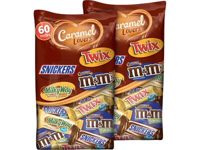 Mars Caramel Lovers Fun Size Chocolate, Variety Flavors, 37.7 Oz., 60/Bag, 2 Bags/Box (225-00031)