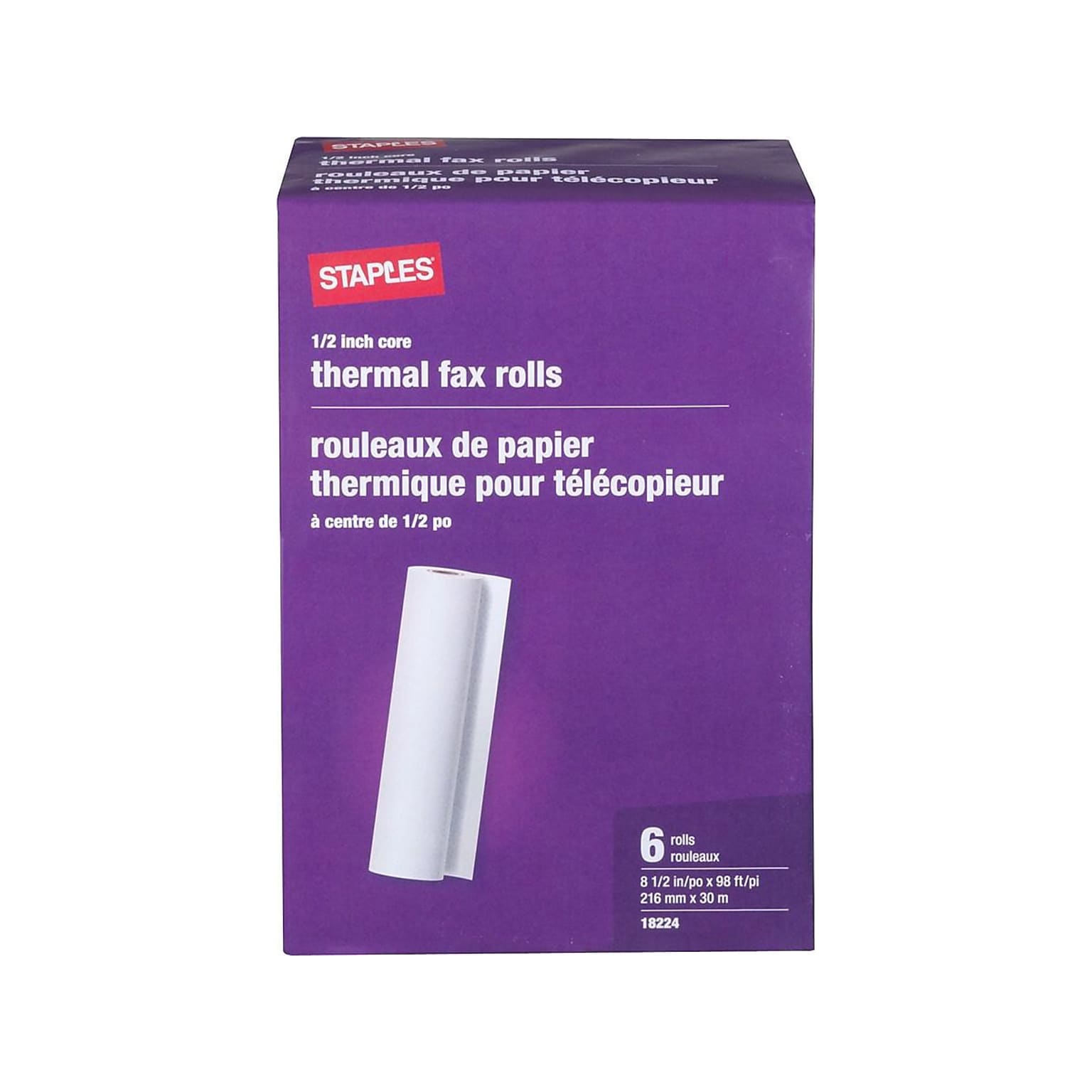 Staples® 8.5 x 98 Thermal Fax Paper, 6 Rolls/Pack (27123/269571/18)