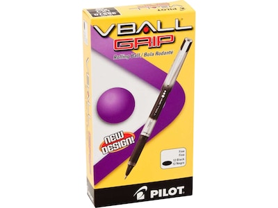 Pilot VBall Grip Rollerball Pens, Fine Point, Black Ink, Dozen (35570)