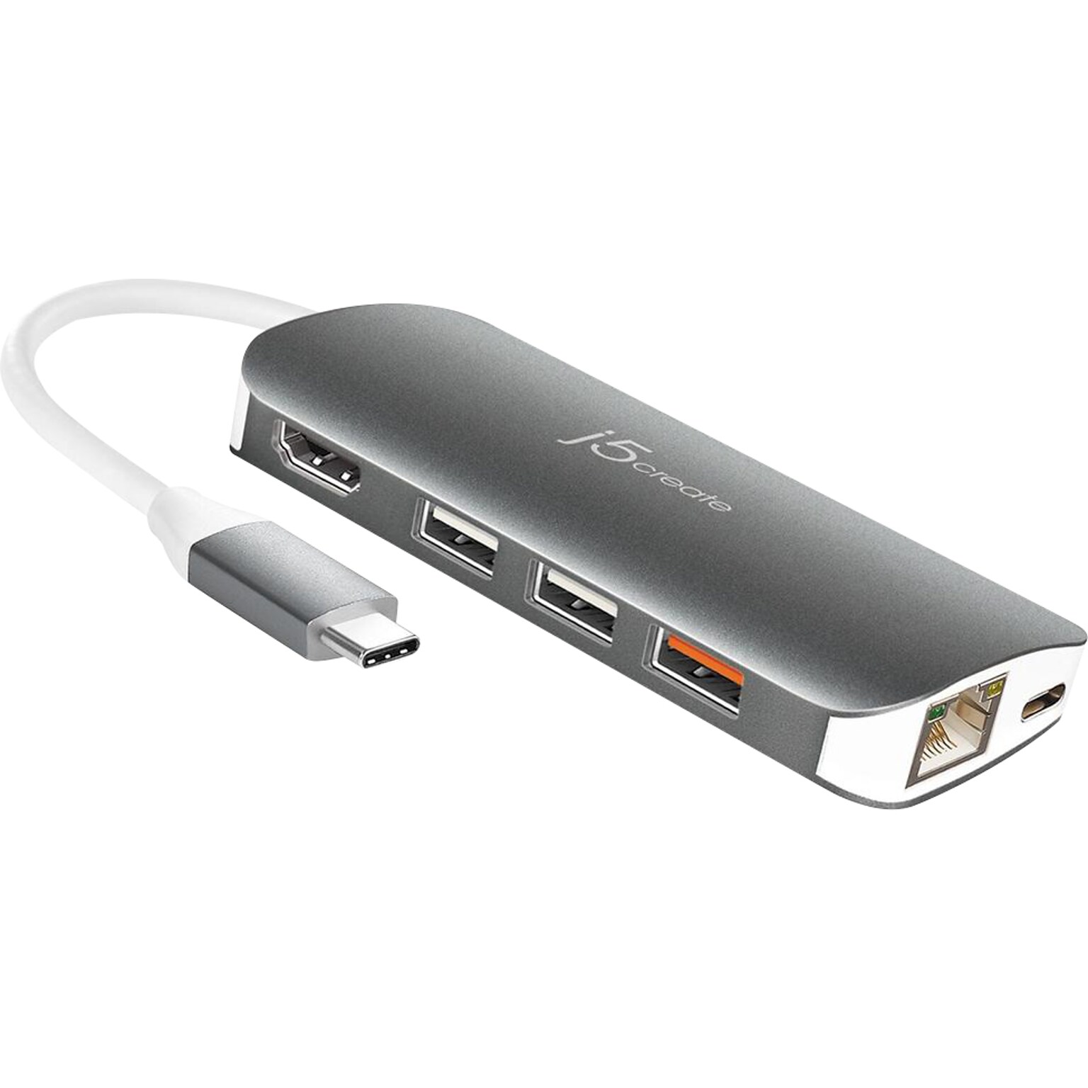 j5create USB-C to HDMI/RJ-45/USB Adapter, Male to Female, Black (JCD383)