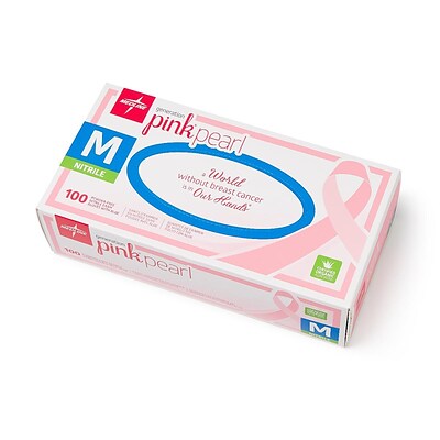 Medline Generation Pink Pearl Powder-Free Pink Nitrile Exam Gloves, Medium, 100/Box (PINK5085H)