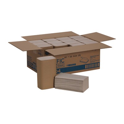 Pacific Blue Basic Recycled Single Fold Paper Towels, 1-ply, Brown, 250 Sheets/Pack, 16 Packs/Carton (23504)