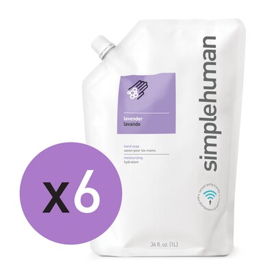 simplehuman Hand Soap Refill, Lavender, 34 fl oz., 6/Carton (CT1022)