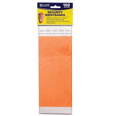 C-Line DuPont Tyvek Security Crowd Control Wristbands, Orange, 100/Pack (CLI89102)